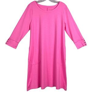 LILLY PULITZER Solia Dress Size Large Soleil Pink UPF 50+ 3/4 Sleeve Pockets EUC